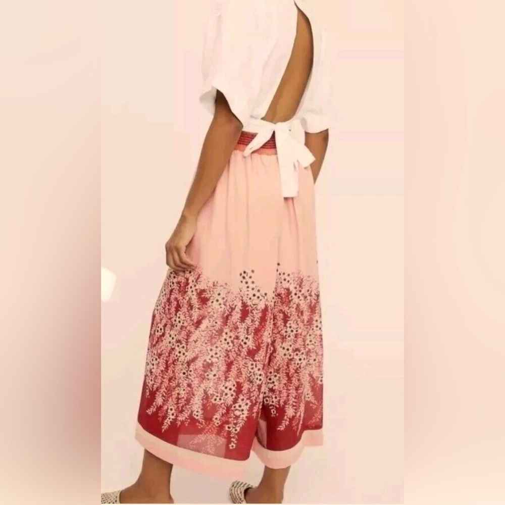 Free People Whimsigoth Feminine Floral Romantic Wide Leg Silky Pants size SM - Picture 2 of 9
